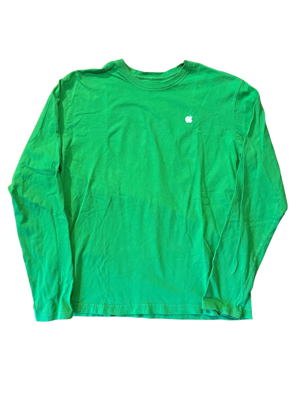Apple Employee Long Sleeve T-Shirt Men L Green 100% Recycled Cotton Apple Logo